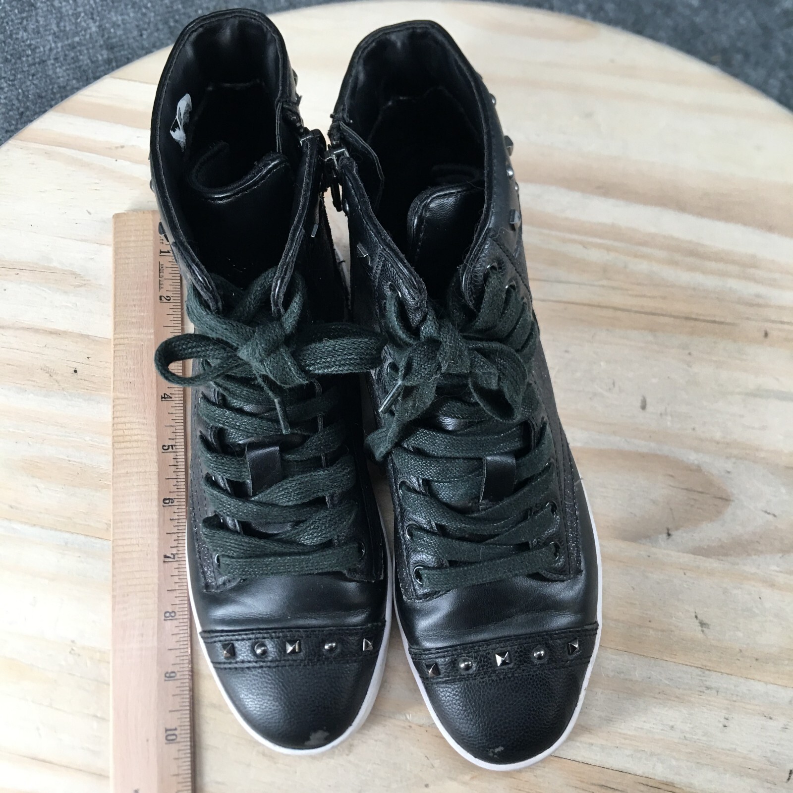 Pastry Shoes Womens 5.5 High Top Sneakers Black Glittered Faux Leather Lace Up