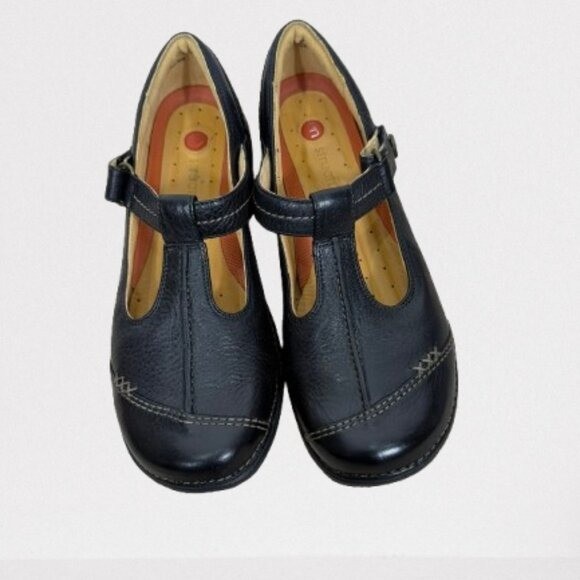 CLARKS Unstructured Women’s Leather Mary Jane Comfort Shoes Size 9.5 Black