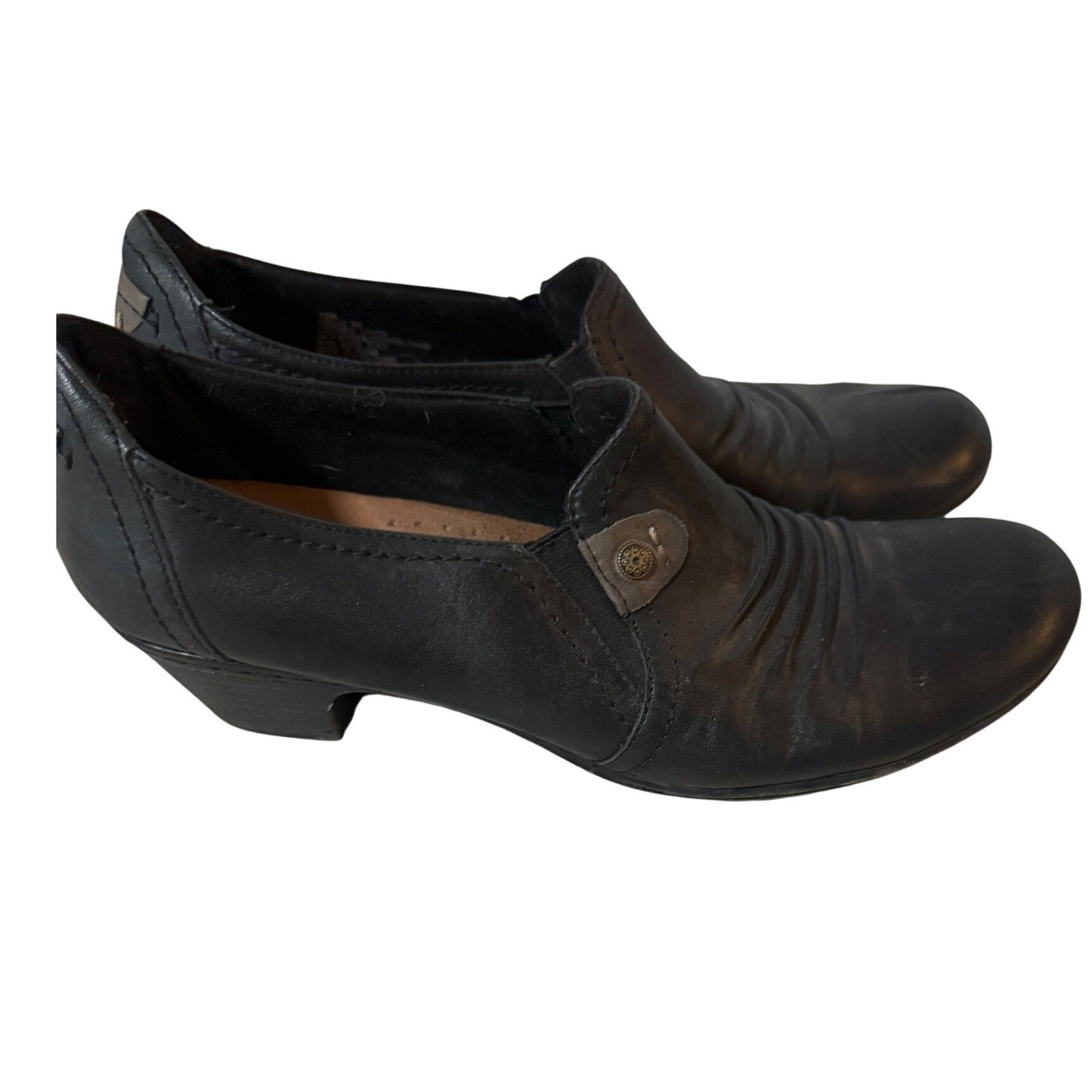 Cobb Hill New Balance Black Leather Ruched Slip On Low Heel Pumps Shoes 10N