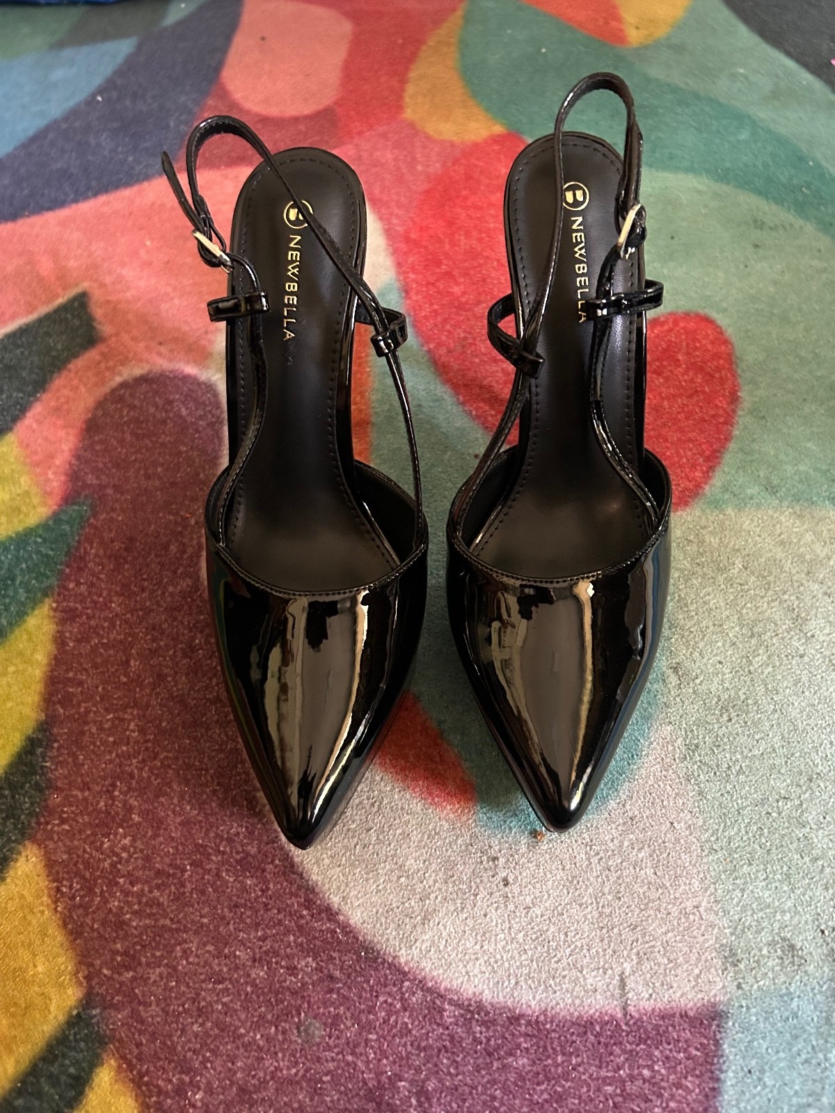 NEVEBELLA Black Patent Leather Slingback High Heel Pumps
