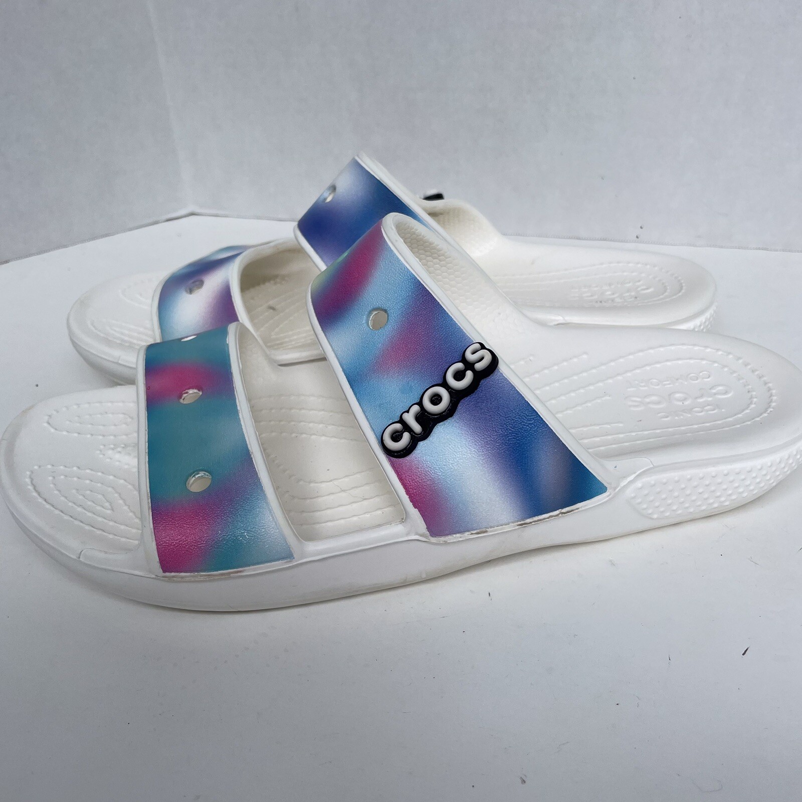 Crocs Solarized Tie Dye Colorful Croslite Sandal Women 10 Strap White Multicolor