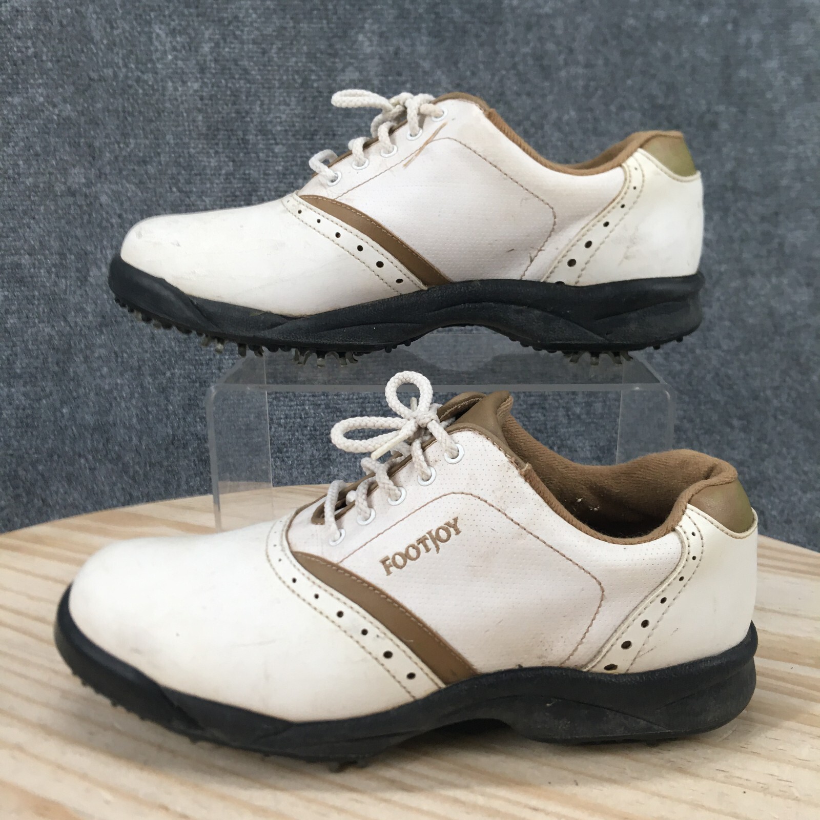 Footjoy Shoes Womens 7 M Greenjoys Golf Cleats Sneakers White Lace Up Low 48762