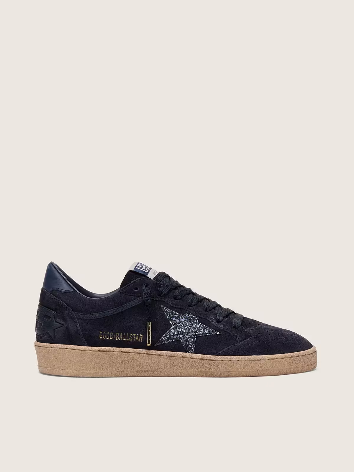 Golden Goose Women’s Ball Star In Dark Blue Suede with Dark Blue Glitter Star