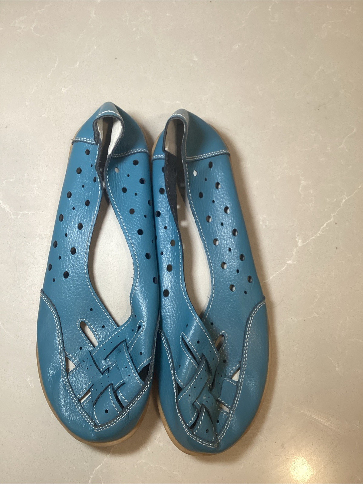 Gum Rubber Sole Womens Comfort Shoes Blue Slip On Moccasin Size 42 US 9.5