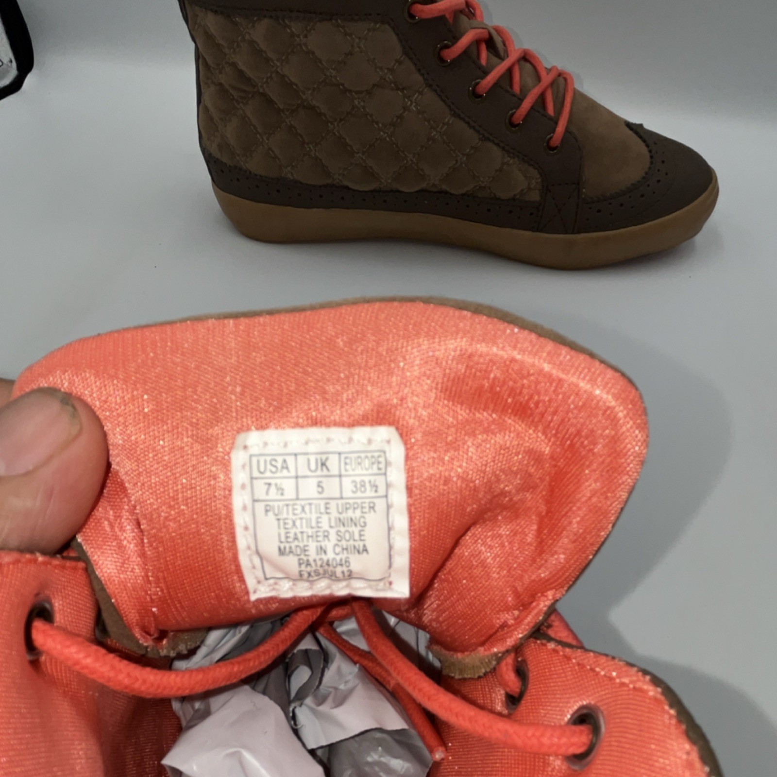 Pastry Women’s Brown/Pink Quilted High-Top Lace-Up Sneakers US 7.5 EU 38.5