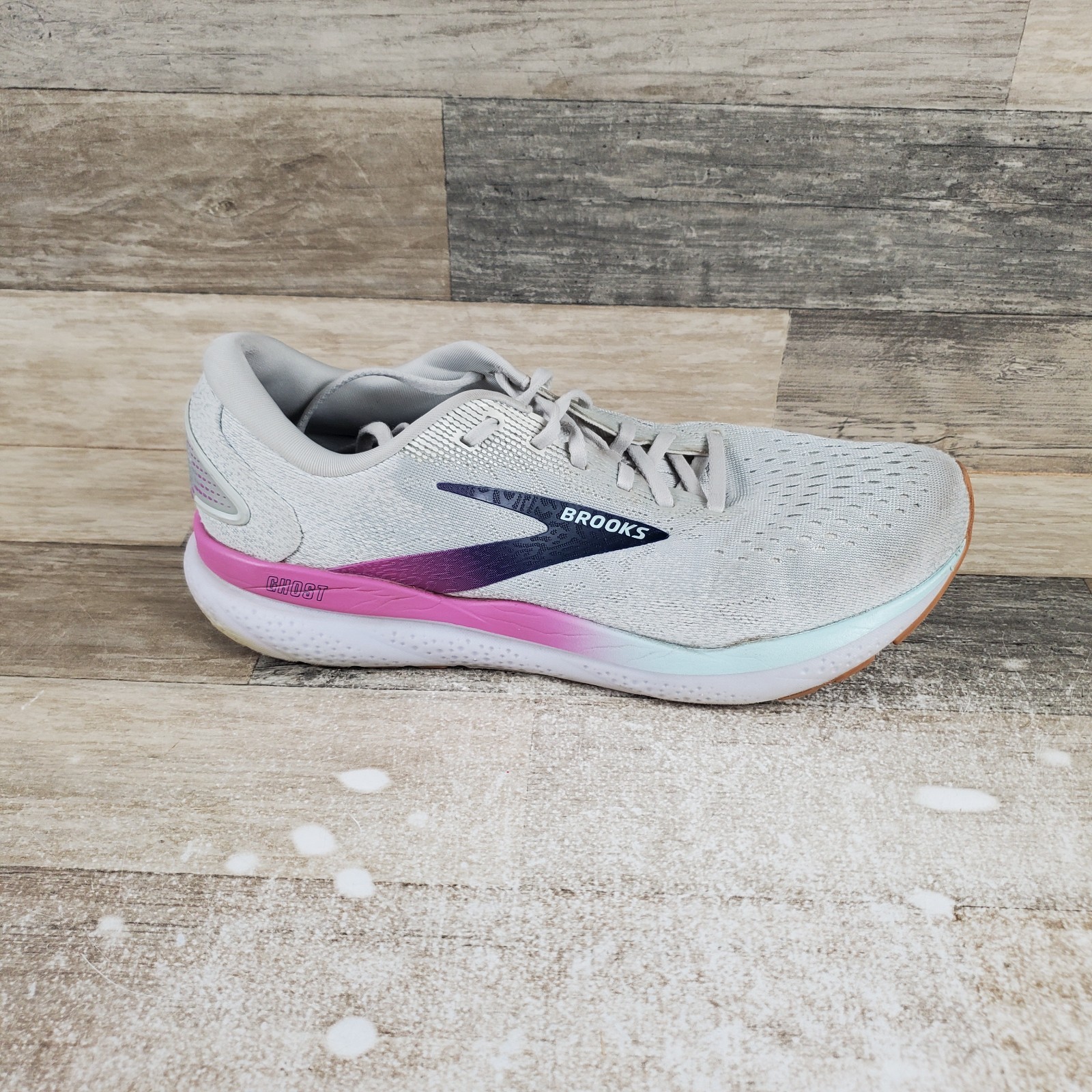Brooks Ghost 16 Womens Shoes 11.5 B Running Athletic White Gray Blue Sneakers