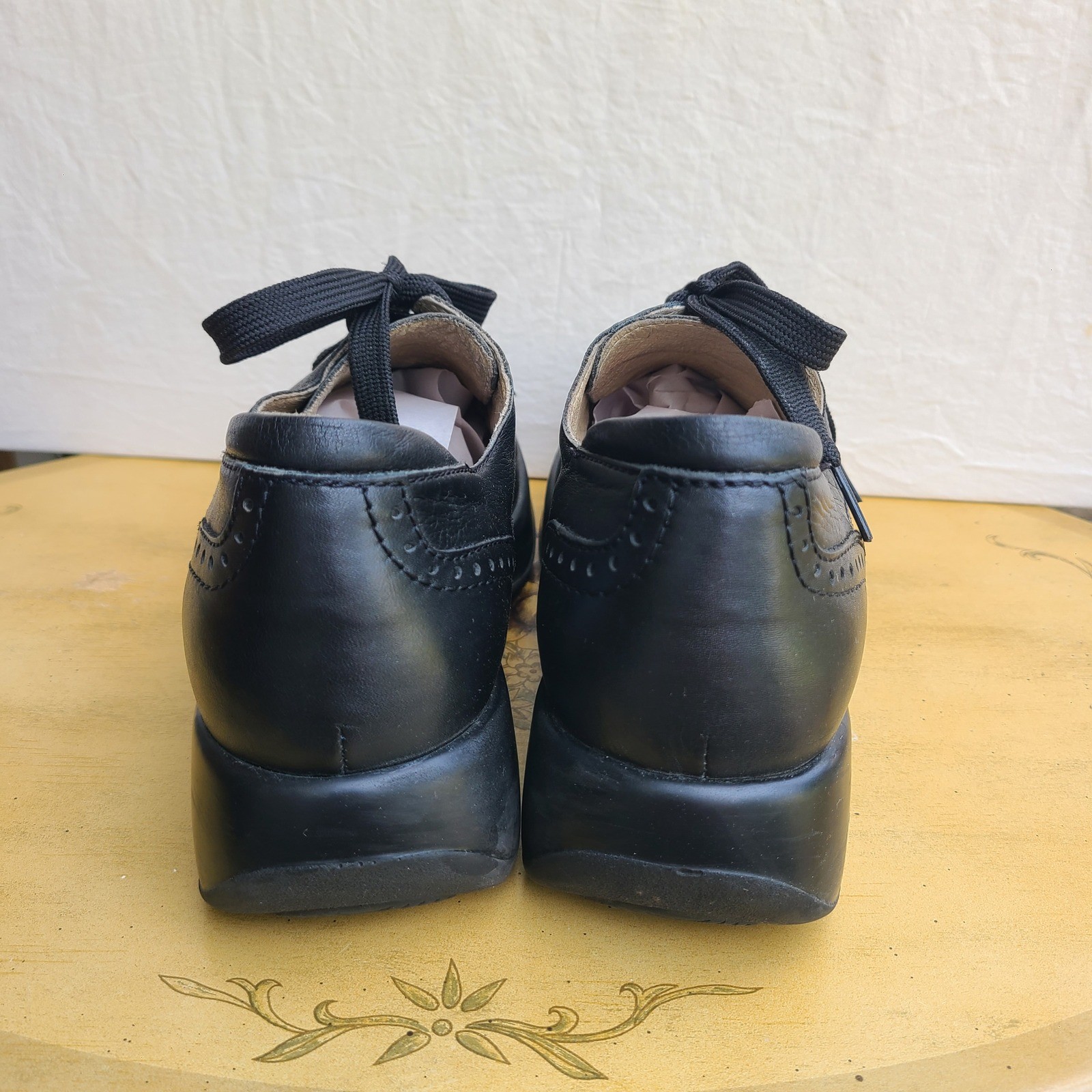 Black EU 40 100% Leather Buttery Soft Oxford Cap Toe Platform Shoes Portugal