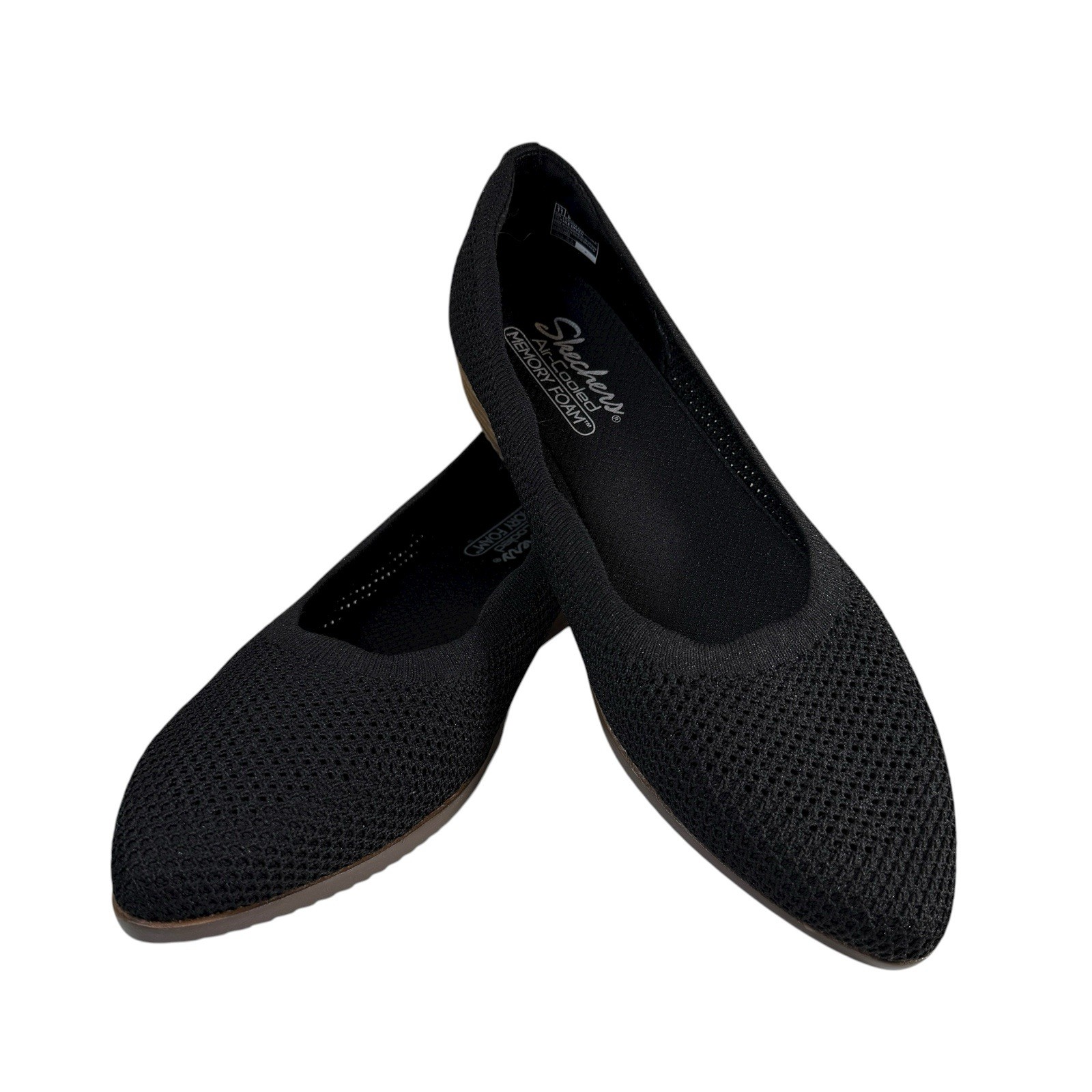 Skechers Air Cooled Black Mesh Flat Shoes 158802 Small Wedge Heel Pointed Toe