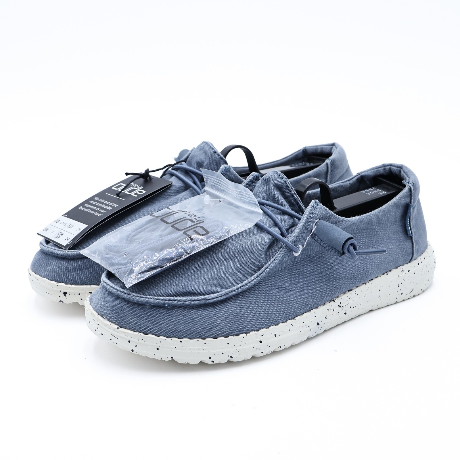 NWT HEY DUDE Women’s US 7 Steel Blue White Canvas Wendy Casual Slip On Shoes