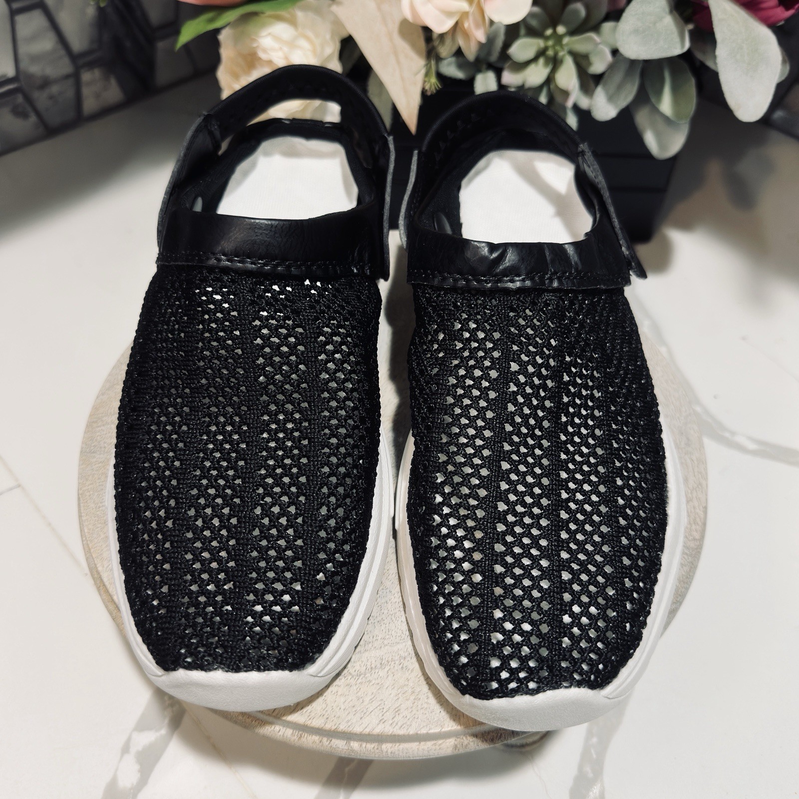 Black Mesh Flat Slingback Breathable Cushion Shoe Pool Beach Walking Sz 41 10