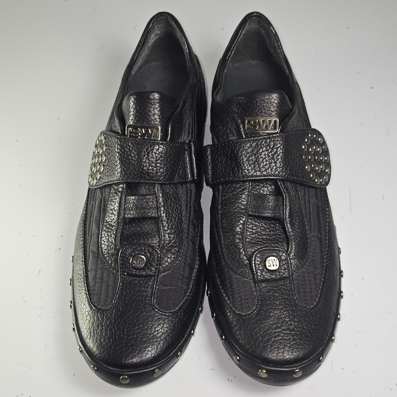 Stuart Weitzman Black Leather Studded Embellished Strap Sneakers Shoes Size 7