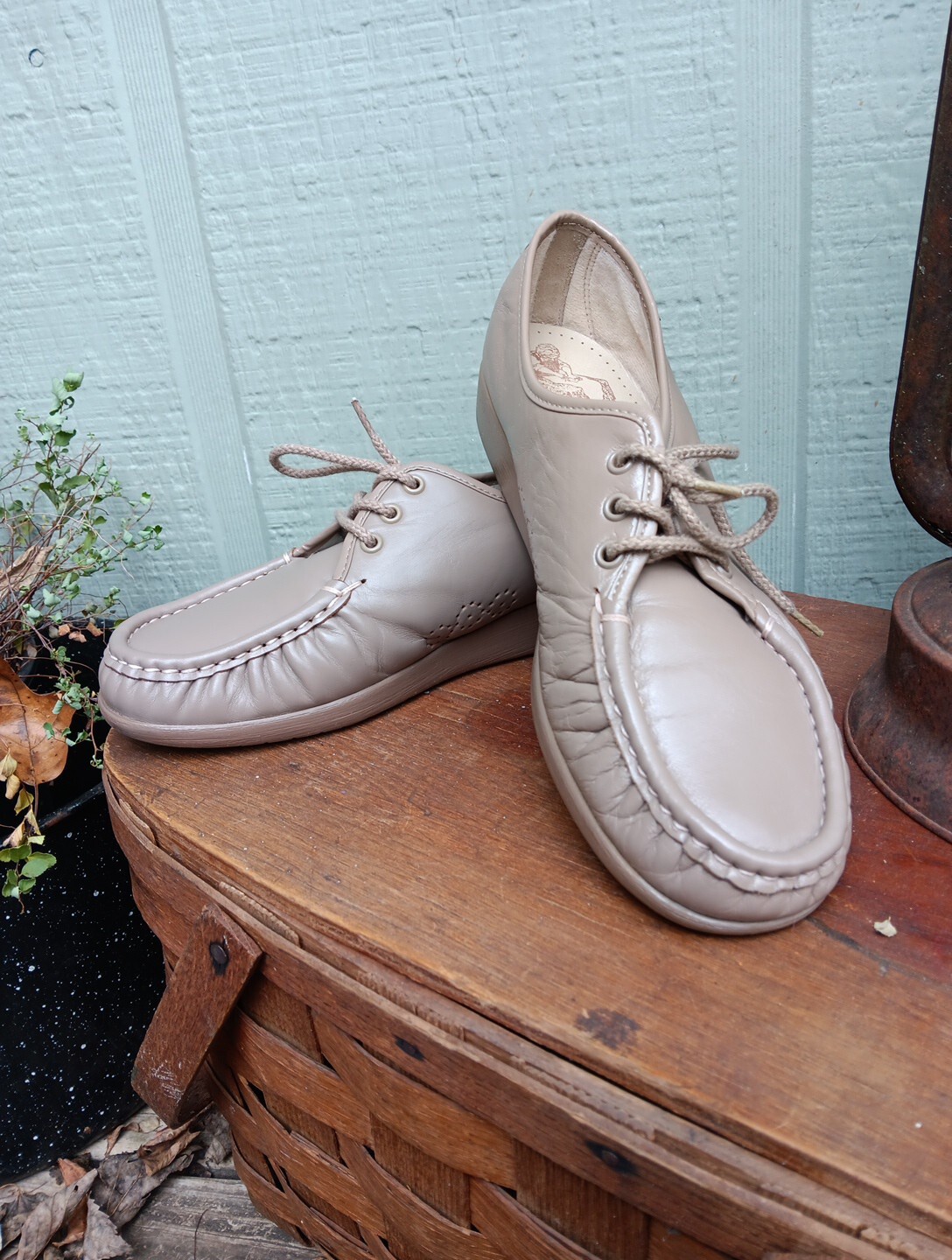 SAS Womens 10N Taupe Leather Lace-Up Shoes Siesta Comfort USA Grandma