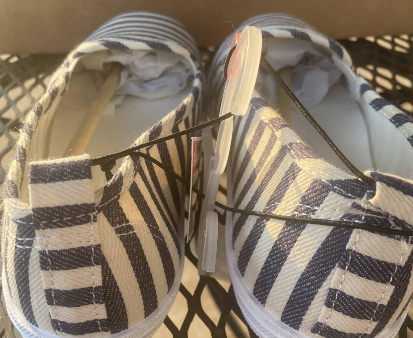 West Loop Navy White Canvas Stripe Small 5/6 Women’s Slip On Memory Foam Shoes