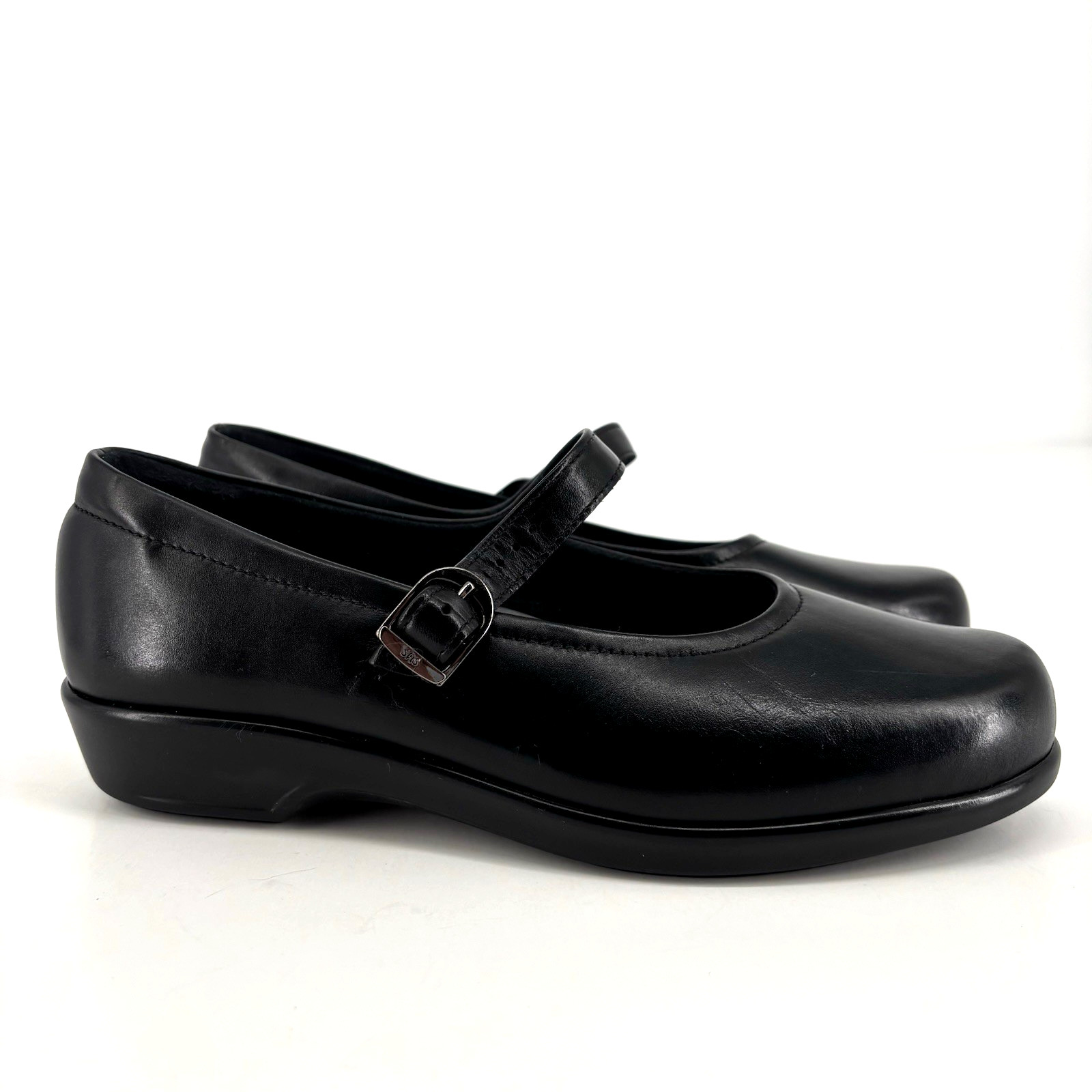 SAS Maria Black Mary Jane Comfort Shoes Leather Adjustable Strap Tripad 8.5M New