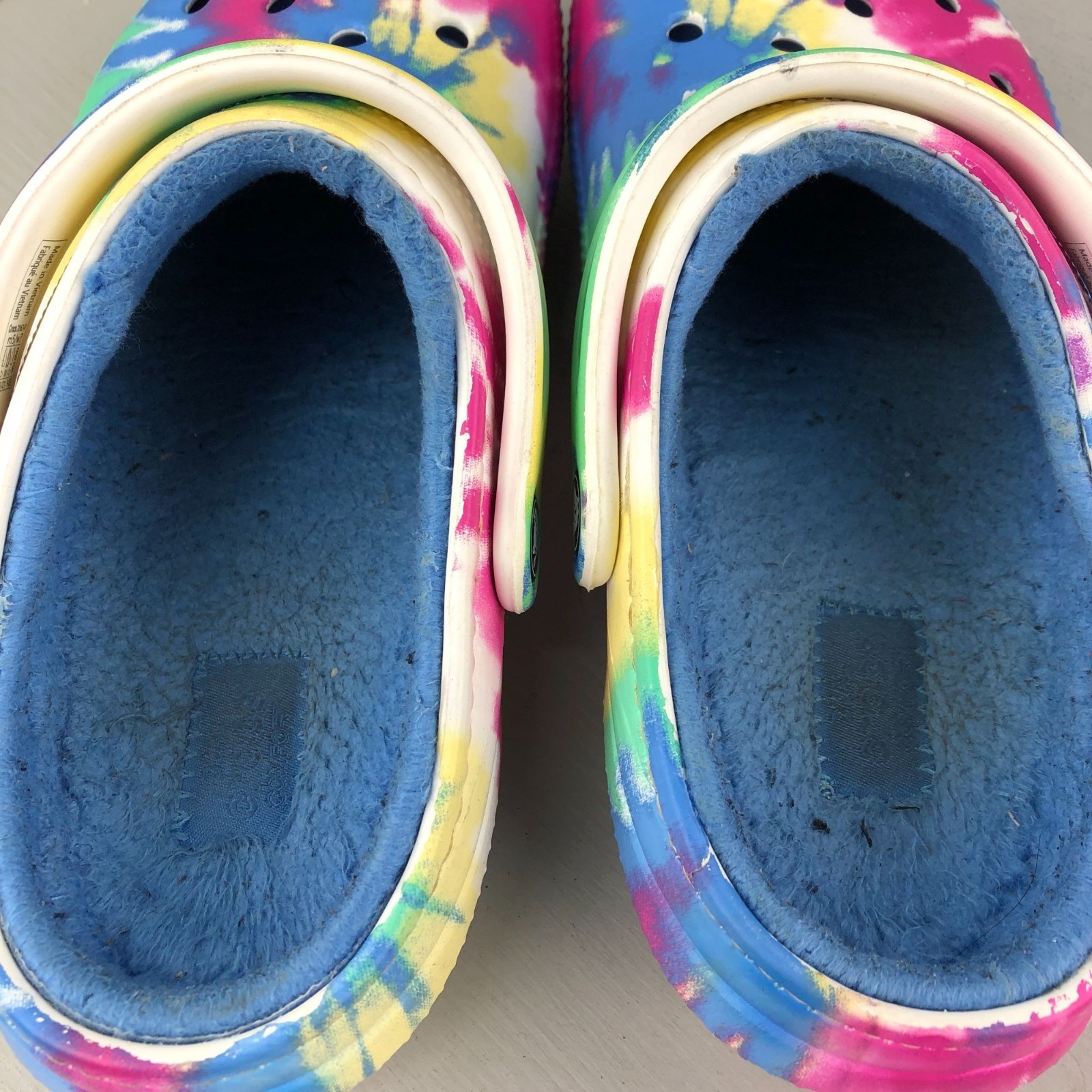 Crocs Unisex Size 5M 7W Classic Lined Tie Dye White Multi Slip On Clogs
