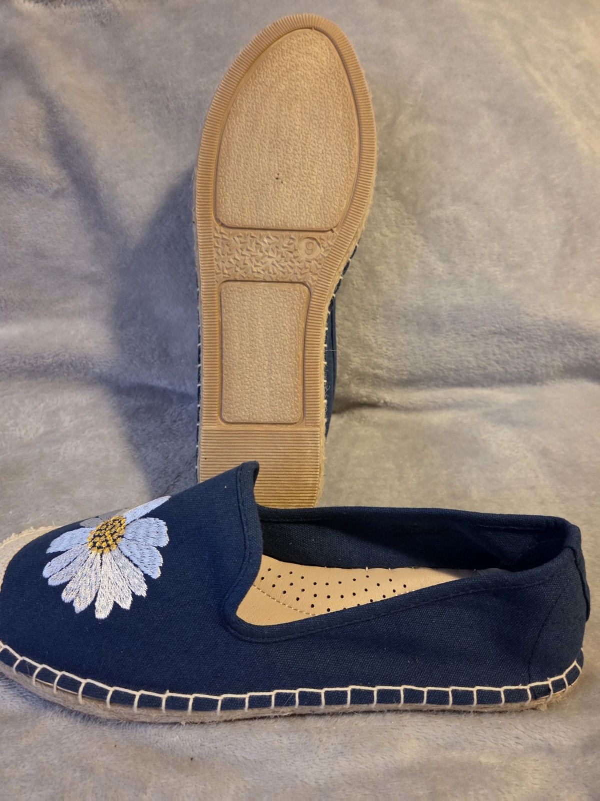 Coldwater Creek “Walk With Me” Espadrilles Blue Canvas, Jute-wrapped New Sz 9