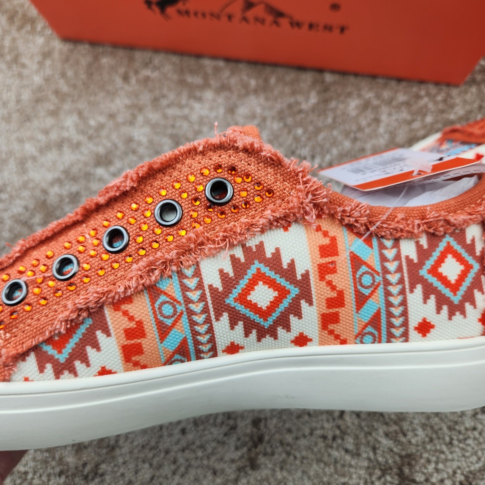 Montana West Womens Orange Southwestern Rhinestone Slip On Sneakers 900-S035OR-8