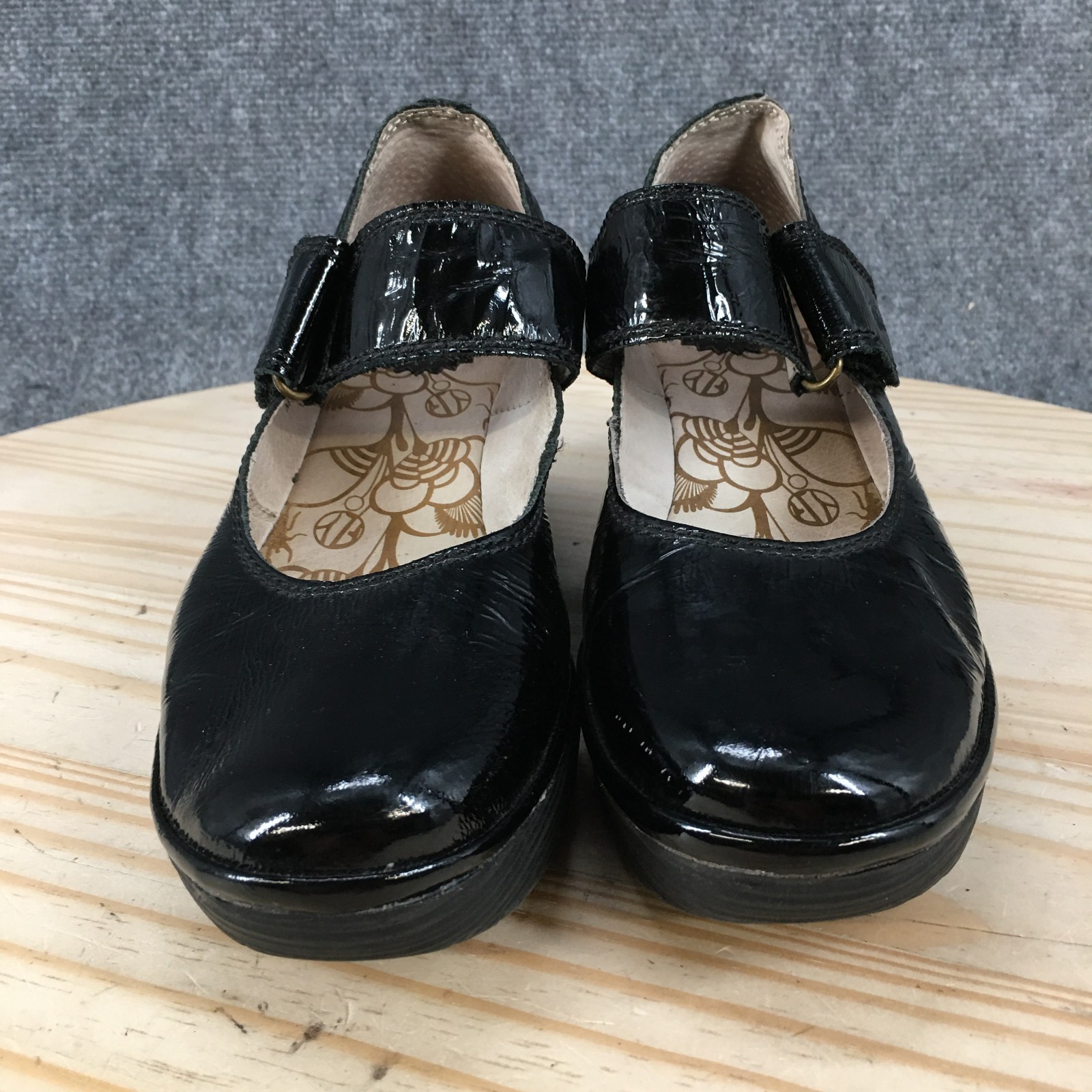 Fly London Yaya Mary Jane Wedge Shoes Womens 38 Black Patent Leather Casual