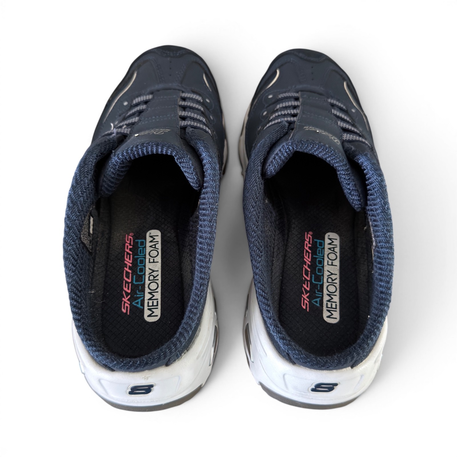 Skechers D’Lites 11940 Navy White Mule Clogs Air Cooled Memory Foam Women’s 8.5