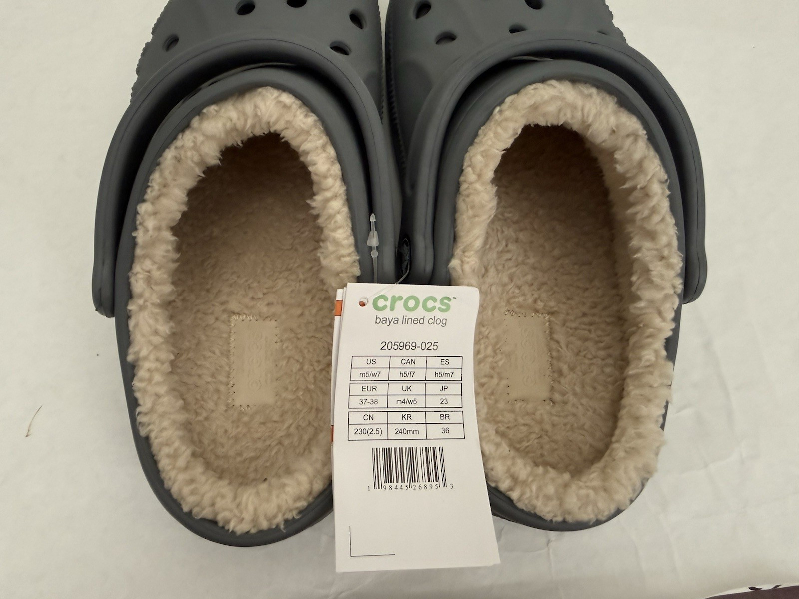NWT Crocs Men’s and Women’s Unisex Baya Lined Clog M5/W7 Charcoal