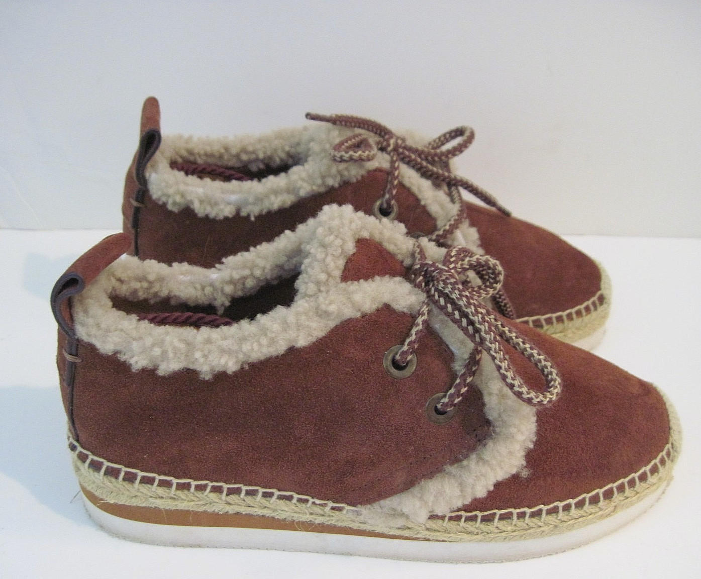 SEE BY CHLOE Brown Suede Sherpa Espadrille Sneakers Shoes Size 38