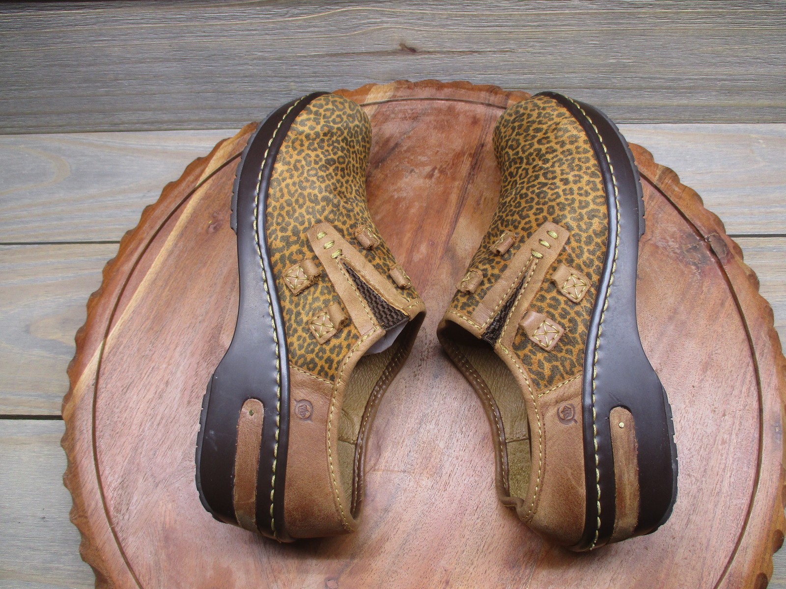 Born Clog Shoes Womens Size 10 Brown Leather Leopard Slip On Comfort W12058