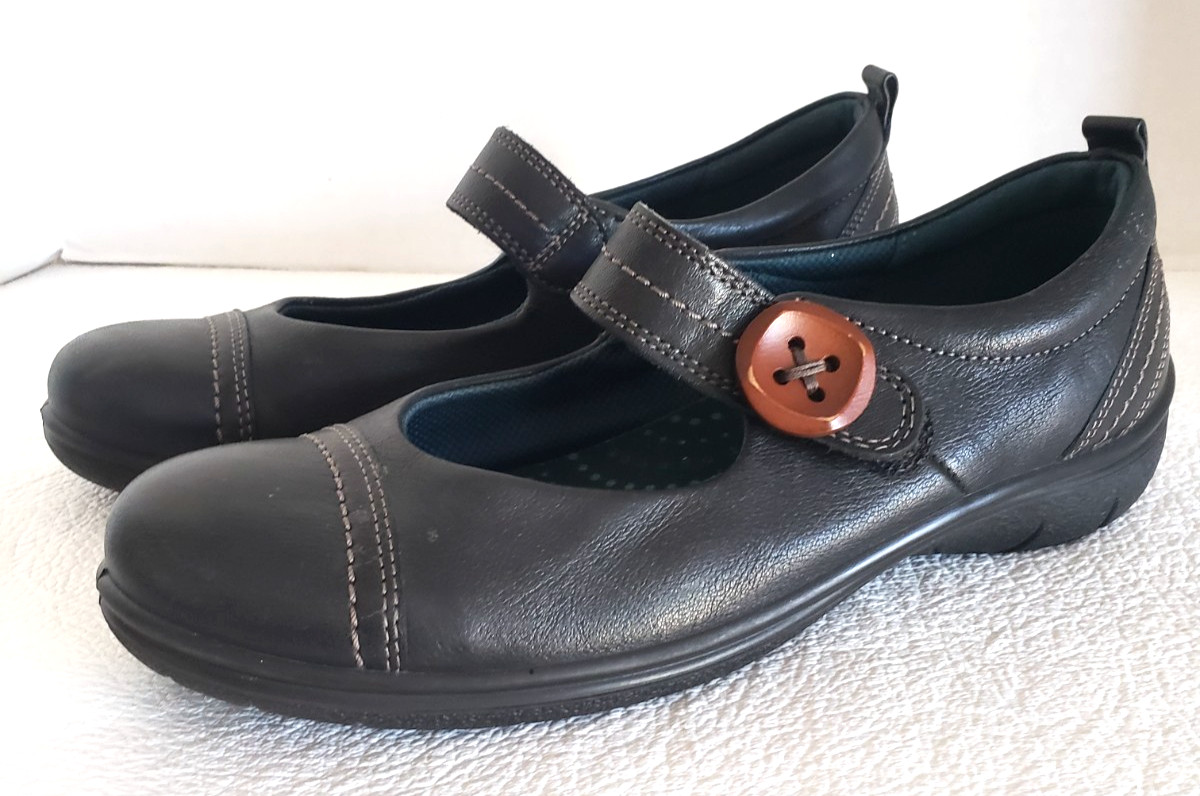 ECCO Glebe Black Leather Mary Jane Comfort Shoes Size 8-8.5 NEW