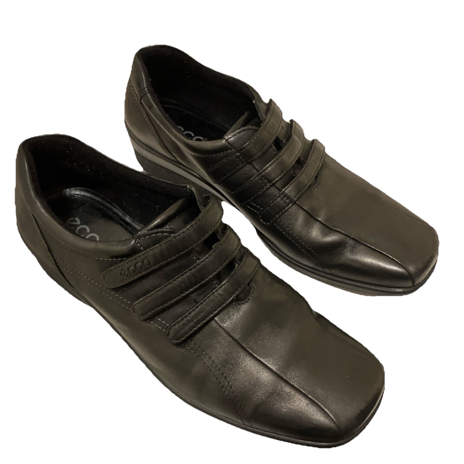 ECCO Women’s Hook And Loop Comfort Shoes Size 9 Black Leather Oxfords Sneaker 40