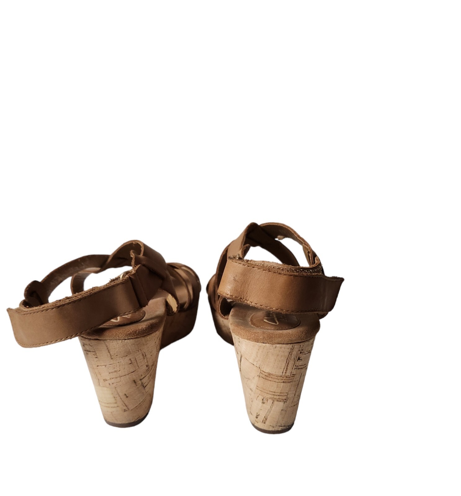 Clarks Artisan 63996 Women’s Tan Leather Shoes Strappy Wedge Heel Sandals Sz-11