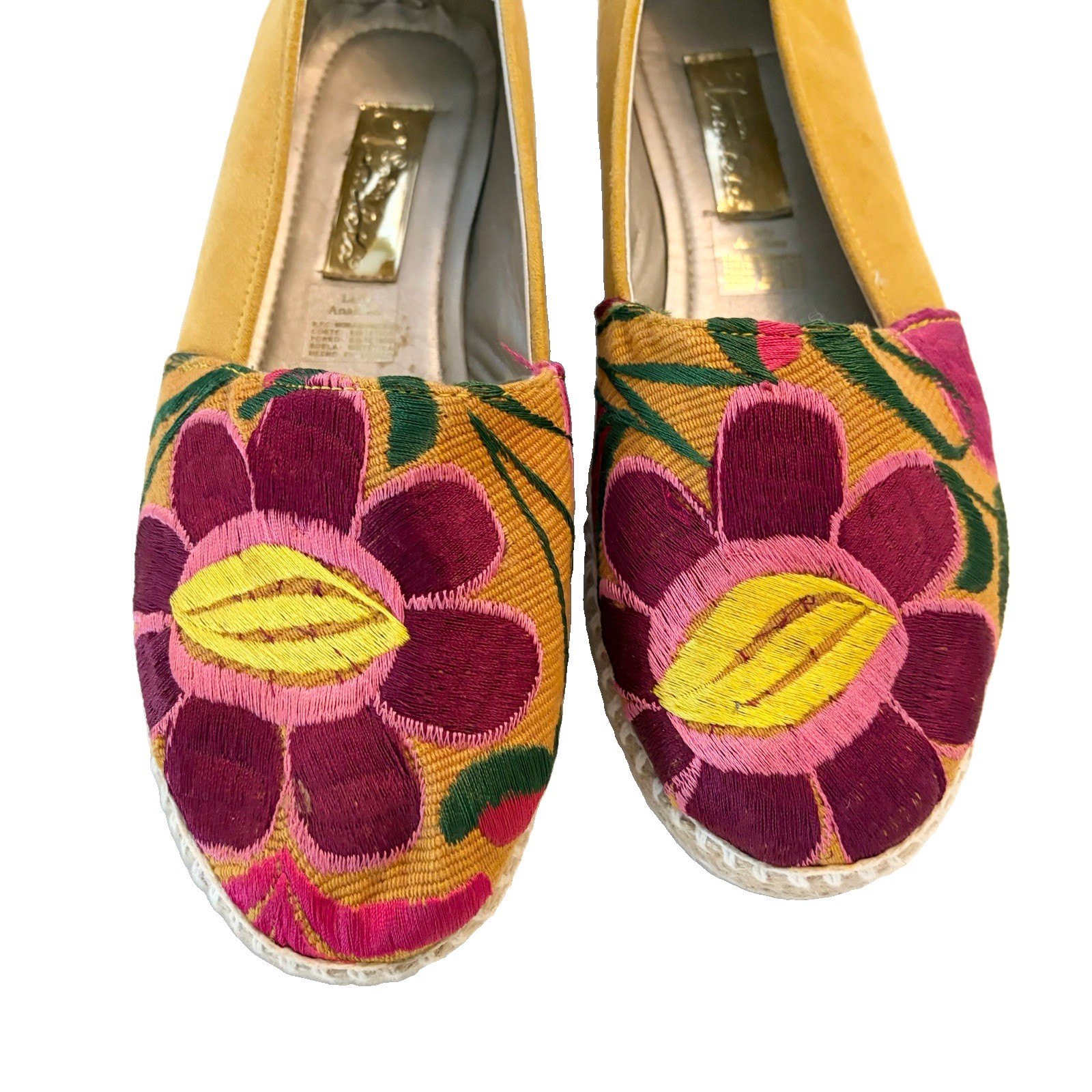 Lady Anacleta Artsy Floral Embroidered Slip On Espadrille Flats Mexico Handmade