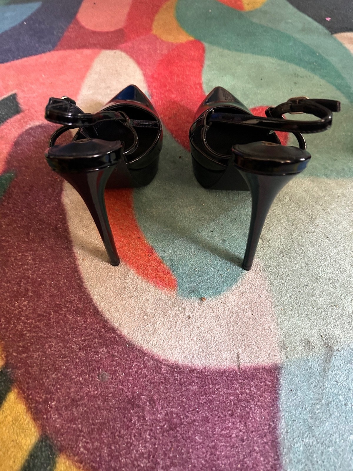 NEVEBELLA Black Patent Leather Slingback High Heel Pumps