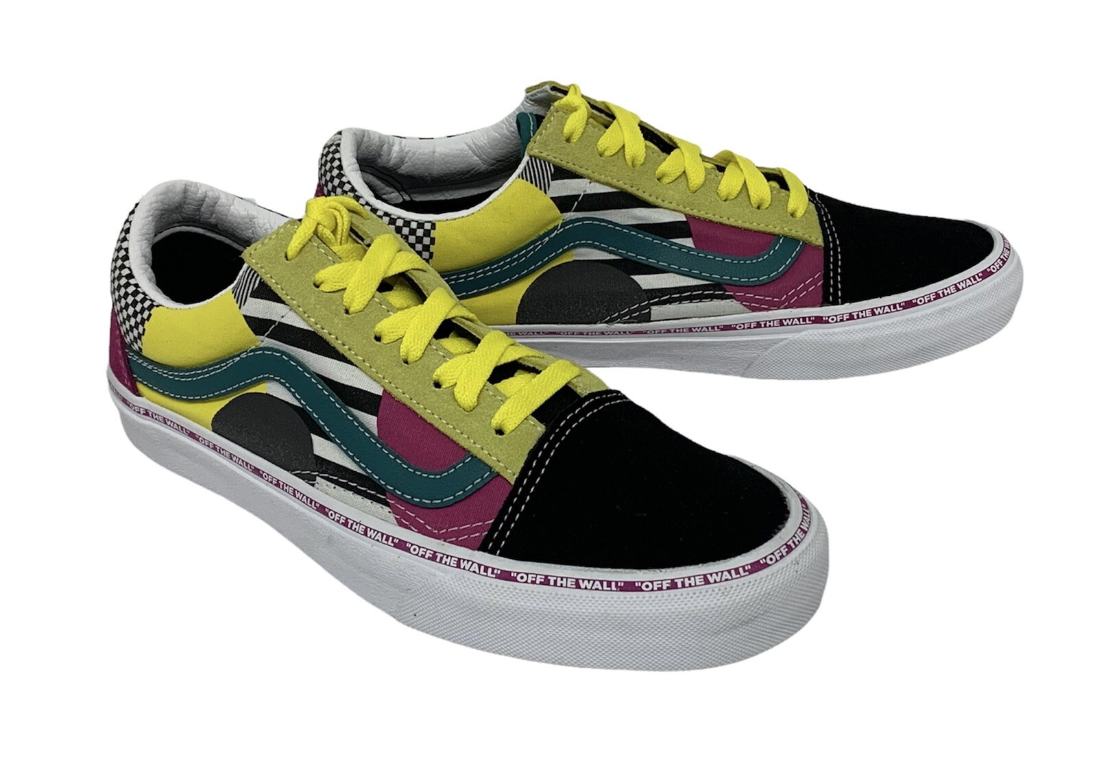 VANS Old Skool Colorful Rainbow Black Check Suede Leather Unisex Shoes M 7 W 8.5