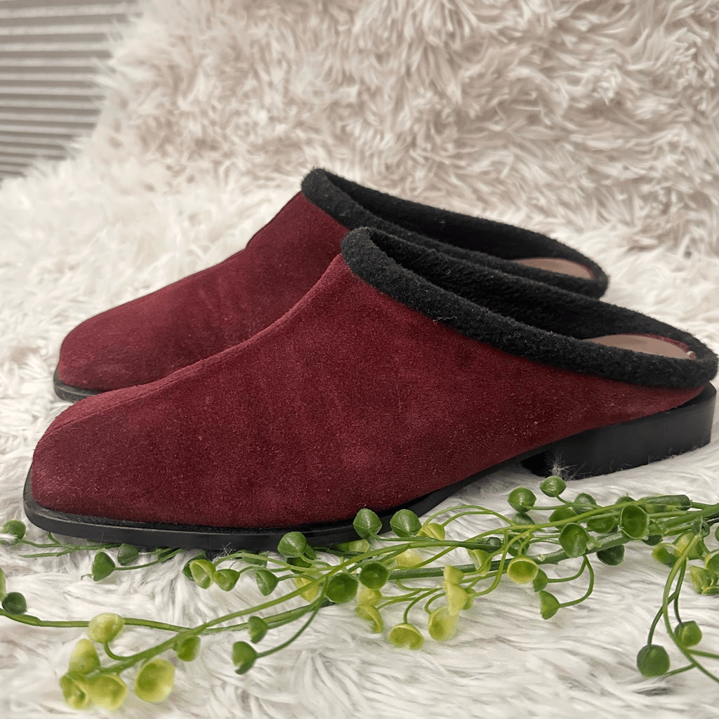 Bally Made in Italy Baleares Maroon Suede Slip On Square Toe Mules size 7M