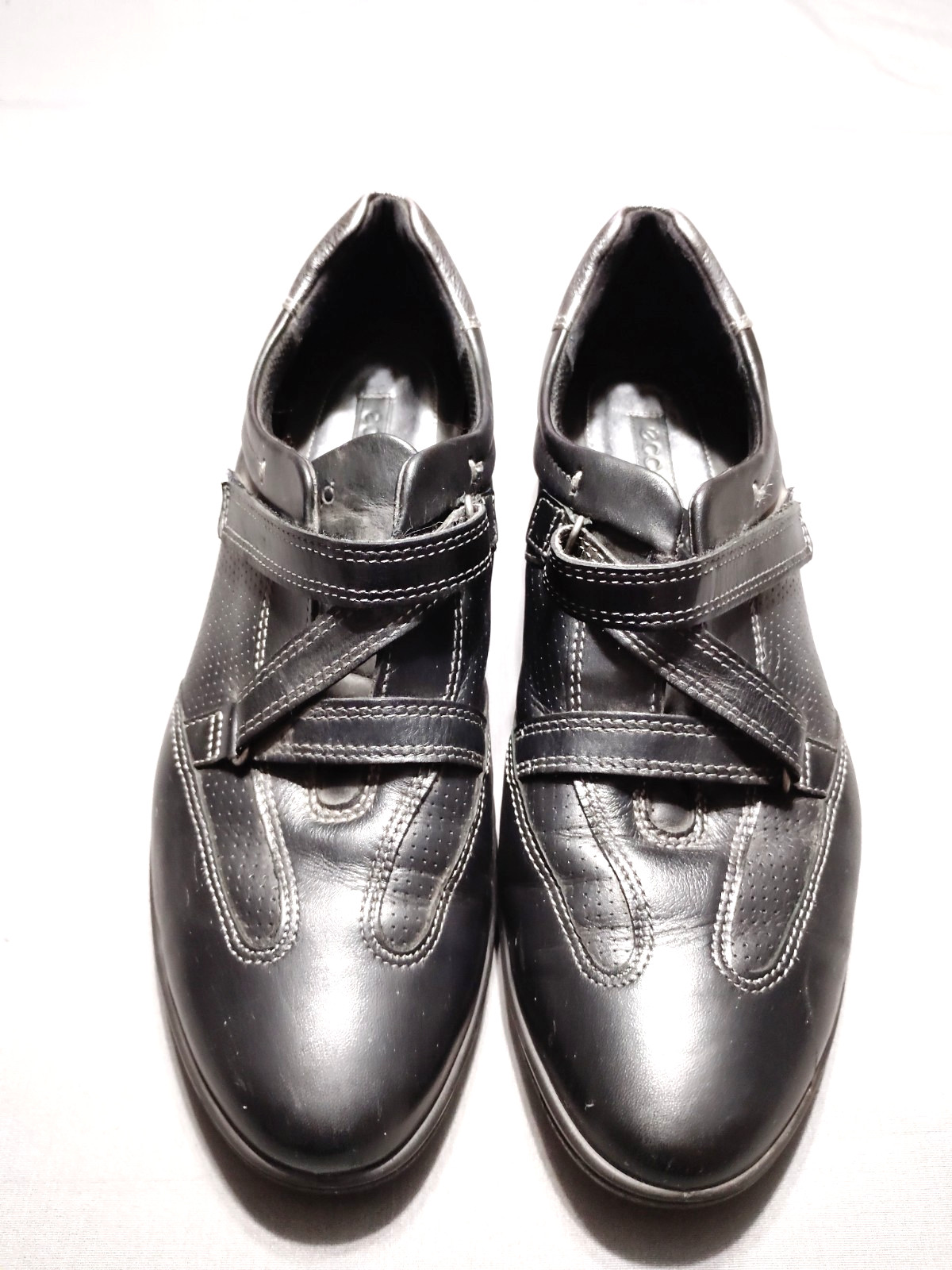 ECCO Comfort Black Leather Hook & Loop Straps Sneaker Resort Preppy Women 11/42*