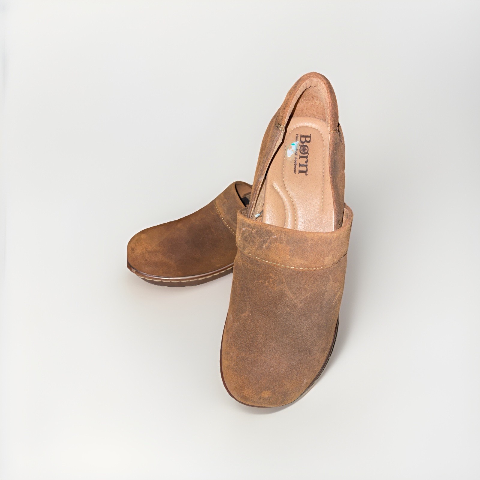 Born Bailey Browns Clogs Suede Made In Mexico Size 8 M Slip On Comfort Med Heel