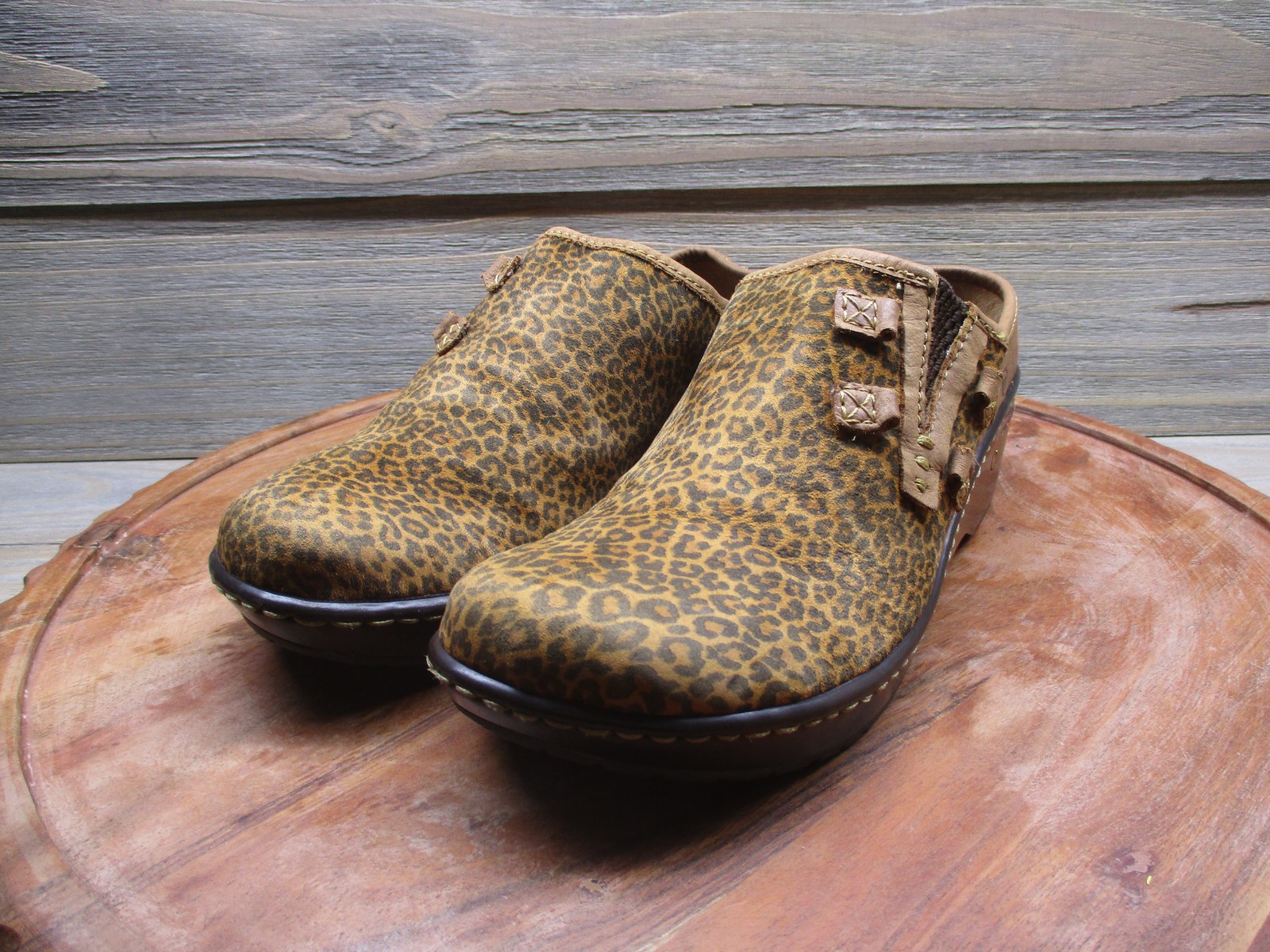 Born Clog Shoes Womens Size 10 Brown Leather Leopard Slip On Comfort W12058