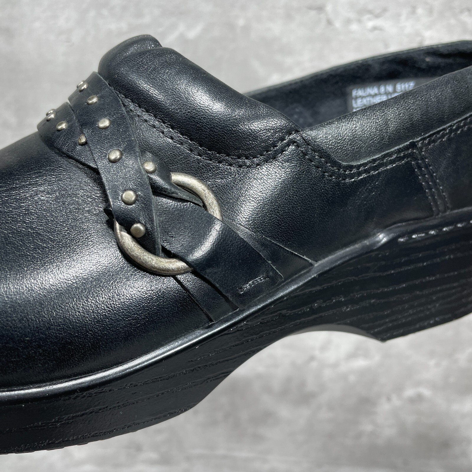 Abeo Clogs Women’s Size 8 N Fauna Black Leather Slip On Studded Straps
