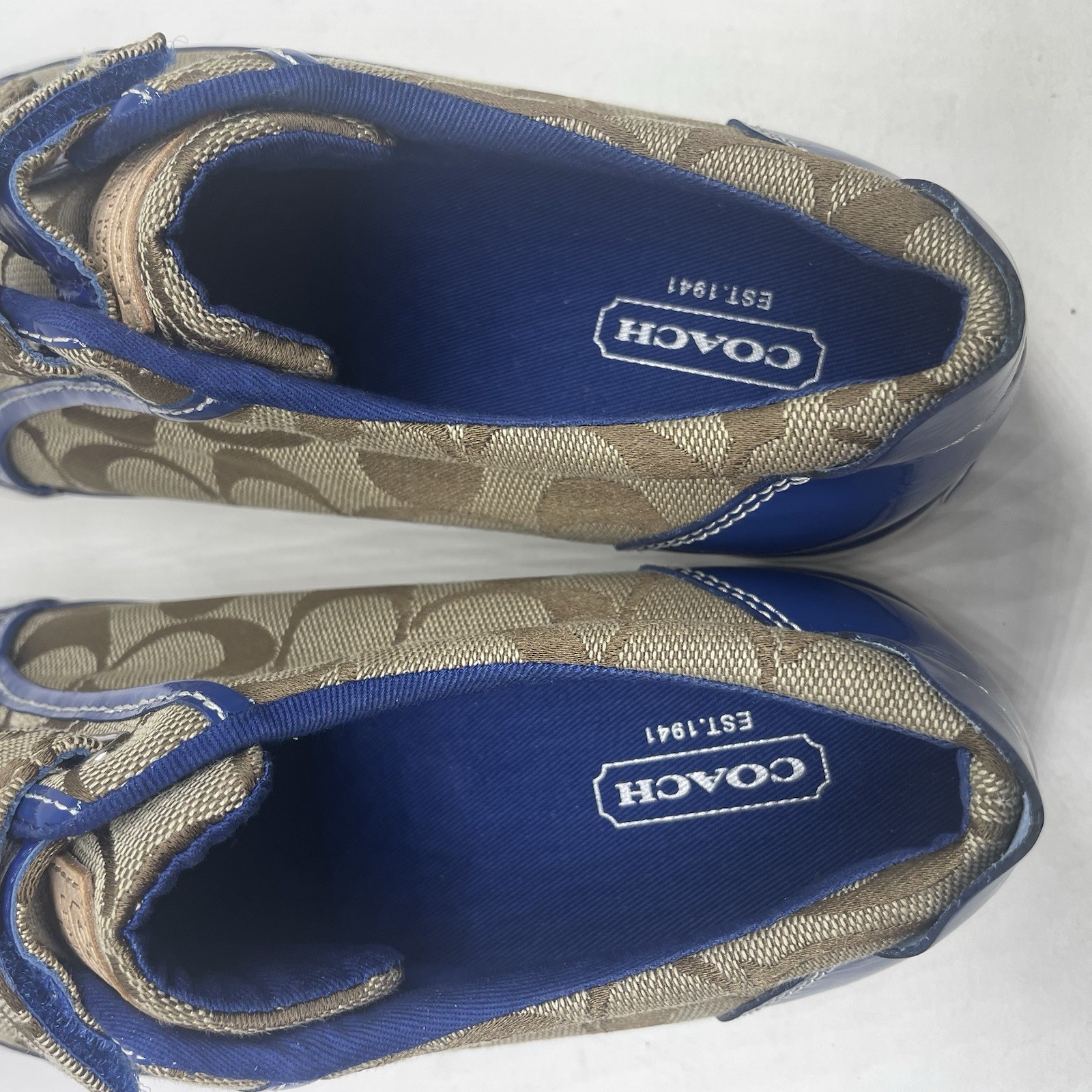 Vintage Coach Britt Sneakers Signature Canvas Blue Patent NOS Deadstock Size 7