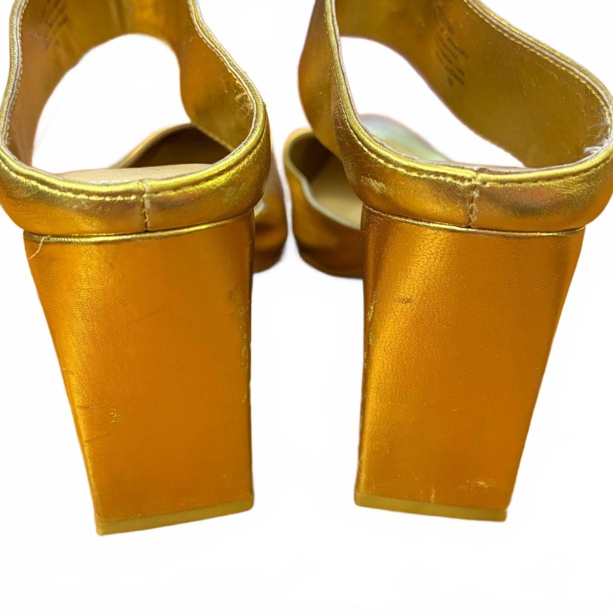Wittner Heston Gold Leather Pointed Toe Block Heel Mules Size 39 Glam Formal