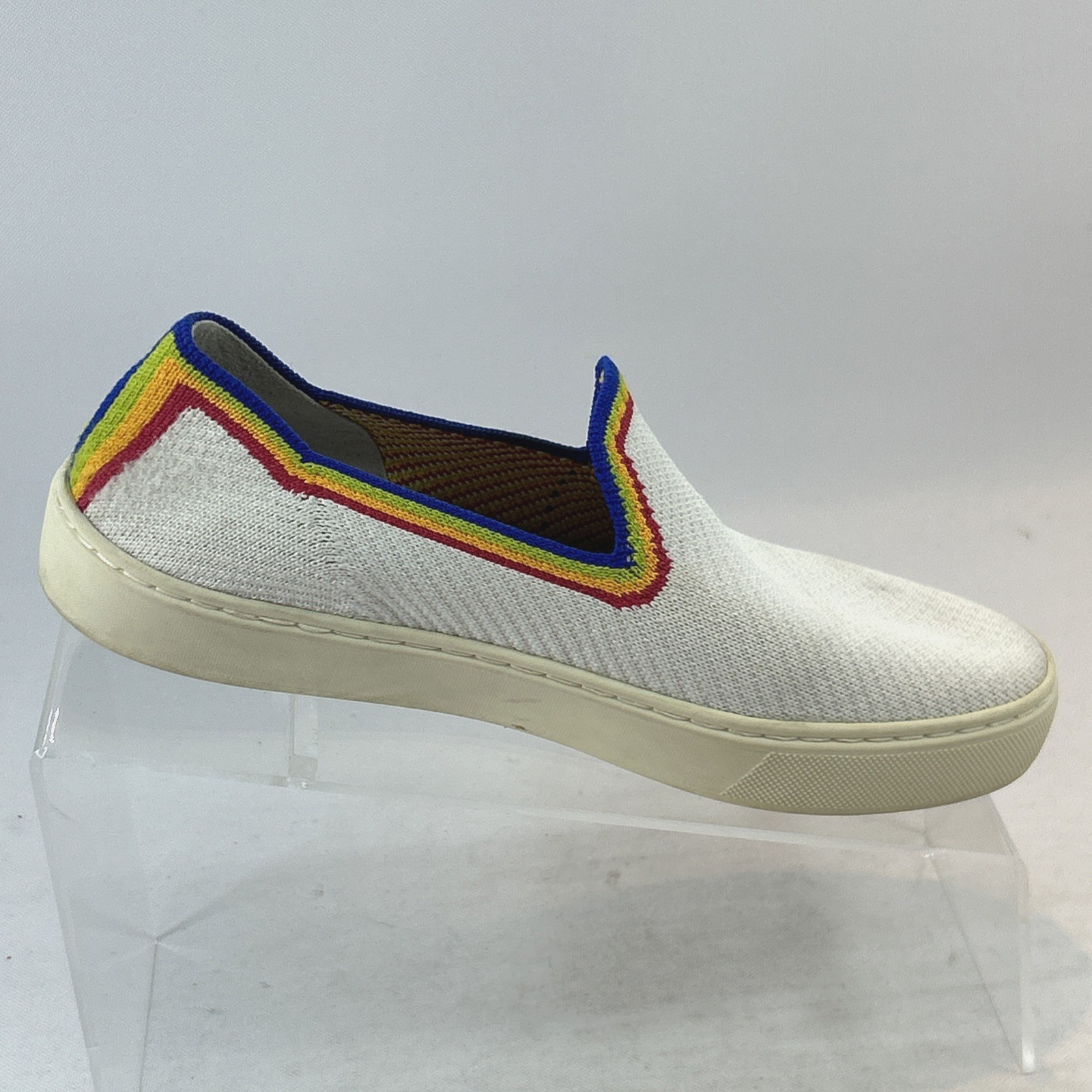 Rothy’s The Original Slip-On Sneakers Women’s Size 6.5 LE White Rainbow Pride