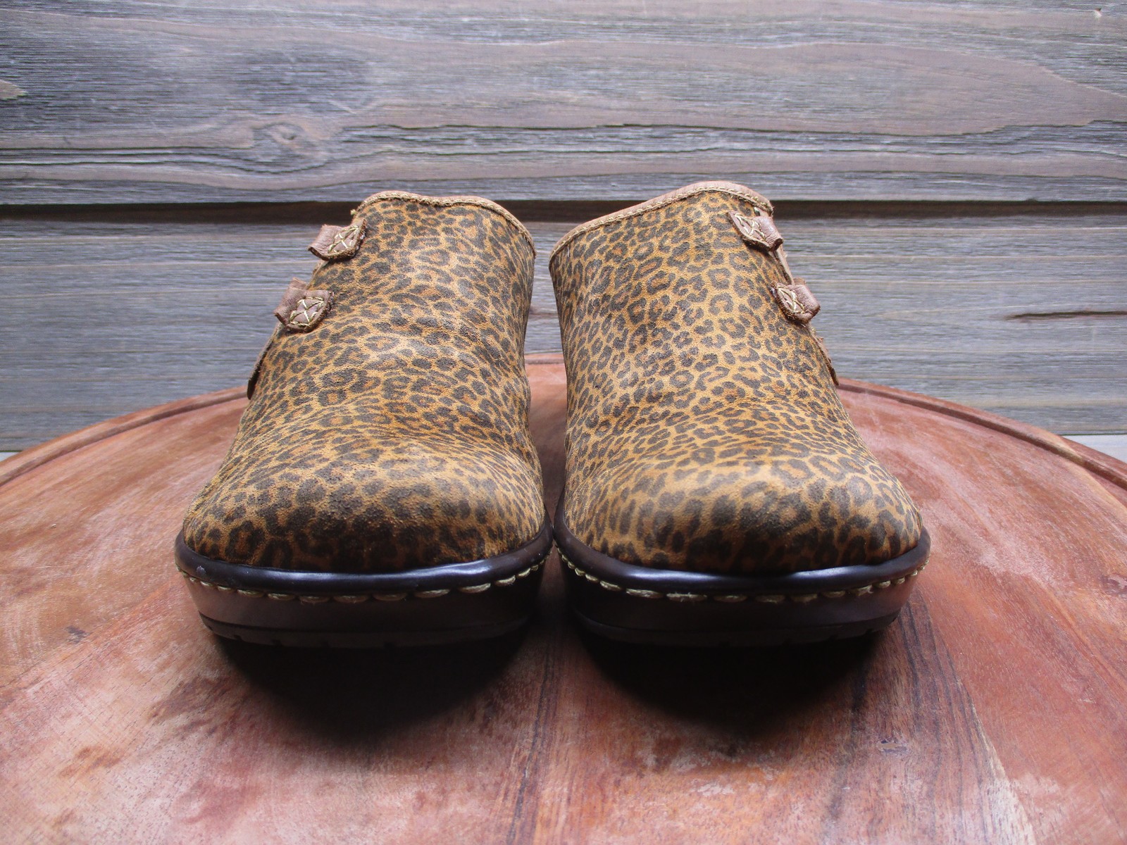 Born Clog Shoes Womens Size 10 Brown Leather Leopard Slip On Comfort W12058