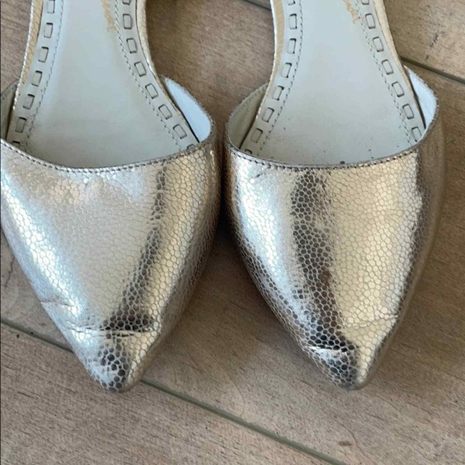 Alice and Olivia Hilary D’orsay Glitter Ballet Flats Women’s Sz 38 Gold Leather