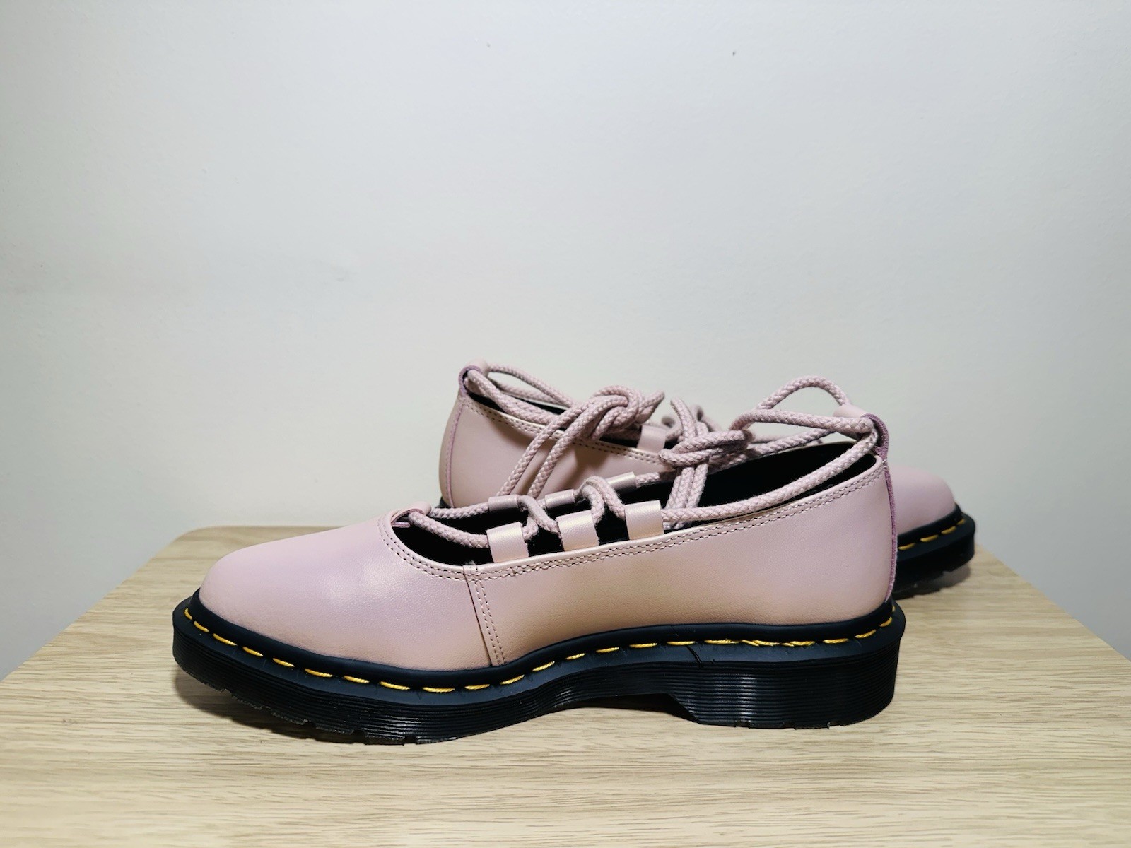 Dr. Martens Elphie II lace-up ballet shoes iridescent powder pink NWOB size 8