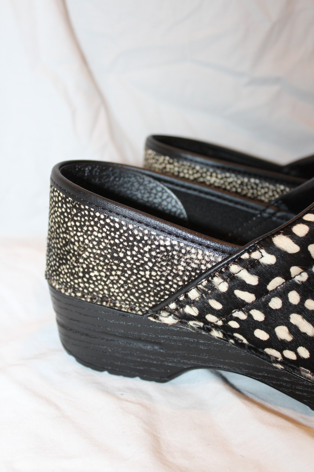 DANSKO WOMEN’S PROFESSIONAL SLIP ON CALF HAIR SPOTTED CLOGS BLACK EU 41