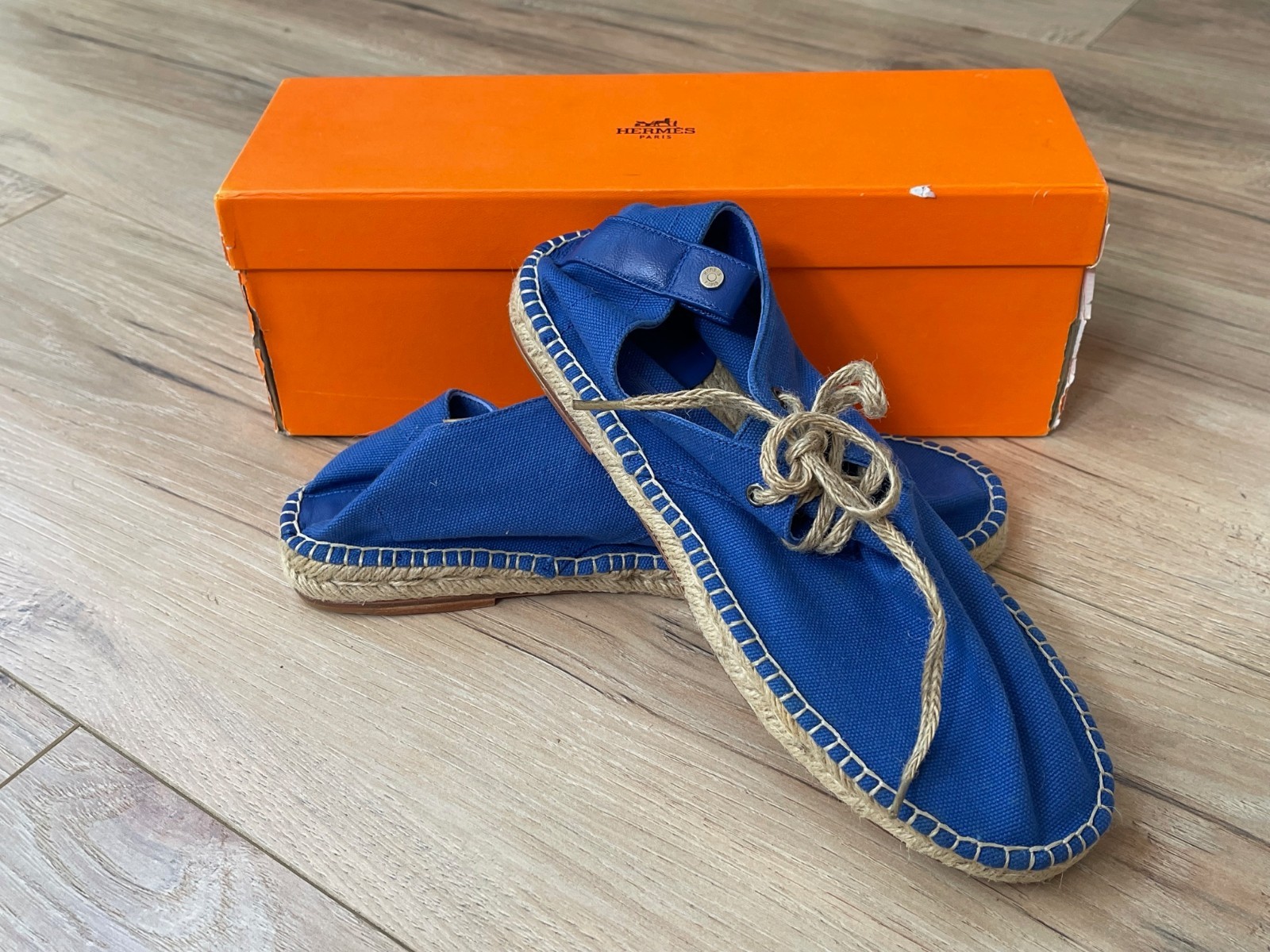 Hermes Espadrilles Hightop Canvas Electric Blue Size 39EU 5UK 6US