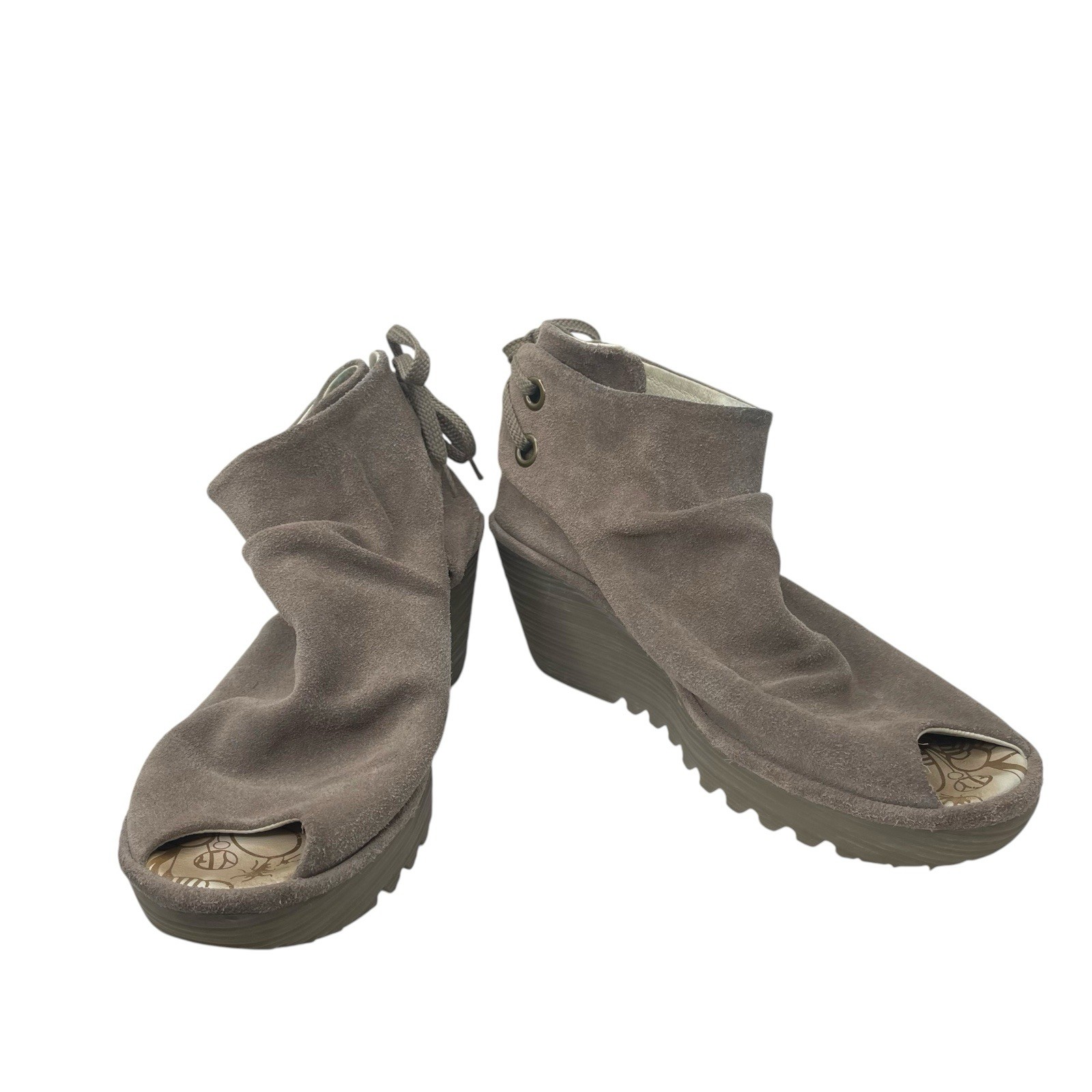 Fly London Yema Womens EUR 41 US 10 Ankle Bootie Wedge Heel Laced Back Suede