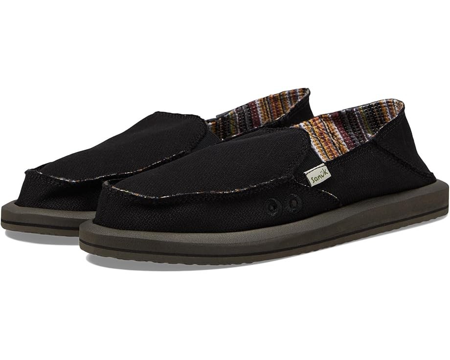 *SALE* Unisex Sanuk Donna Hemp Two-Tone Black Slip-on Loafer Shoes New Authentic