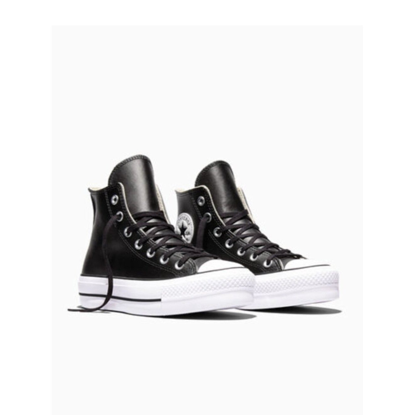 CONVERSE Chuck Taylor Size 8 All Star Black Leather High-Top Platform Sneakers