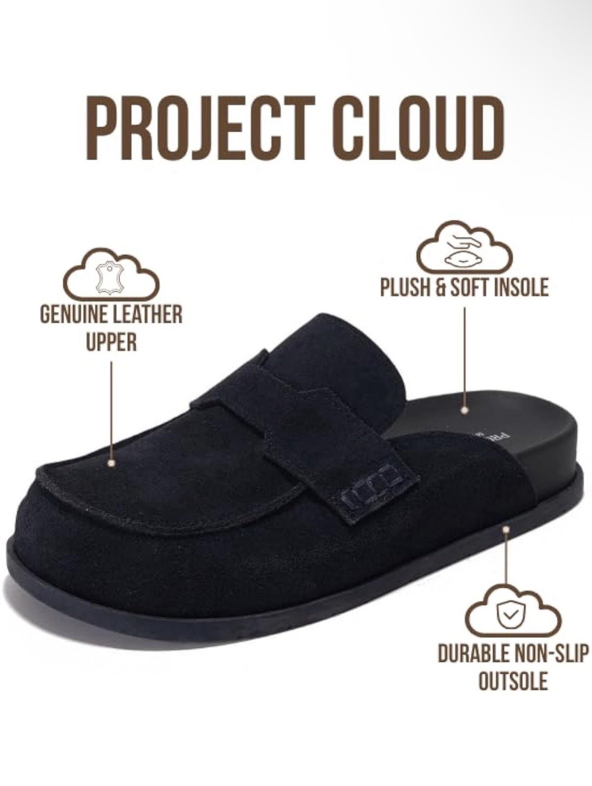 Project Cloud 100 Genuine Leather Womens Clog – Memory Foam Midnight -SIZE 9
