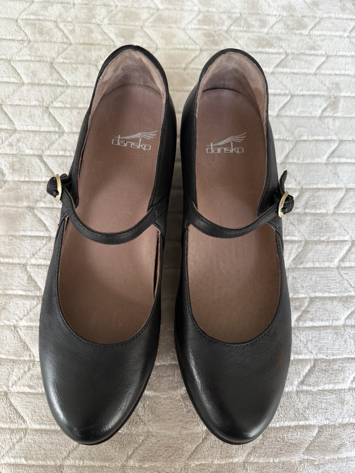 Dansko Black Loralie Leather Mary Jane Hidden Wedge Shoe Women 39 US 8.5-9